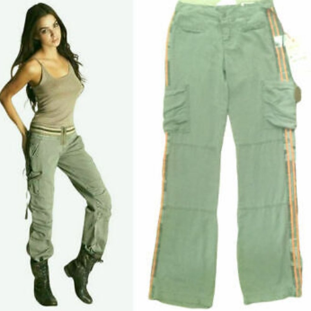 $228~ Da-Nang Surplus Cargo Pants SideStripe Khaki 100% Washable Silk - XXS-XS
